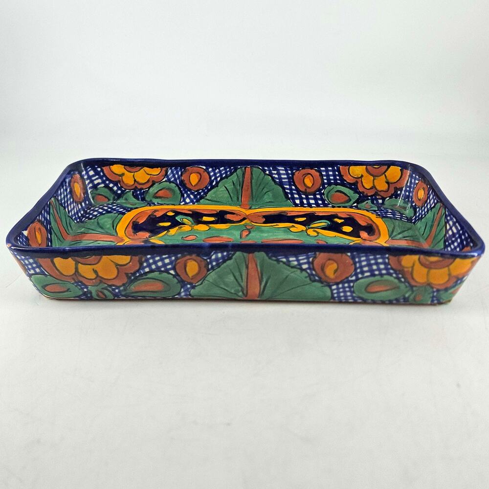 Vintage Hand Painted Talavera Ceramic dish Mexican Pottery Folk Art 11X5